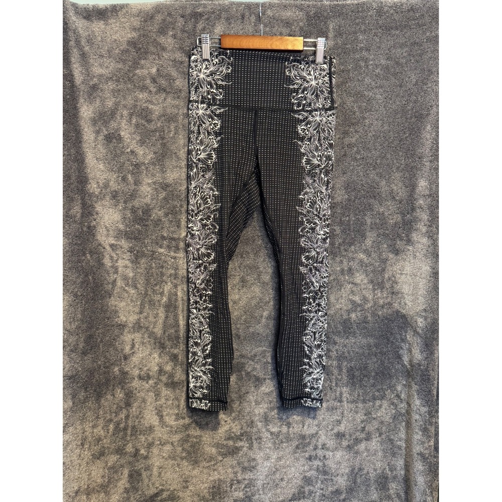 Lululemon Wunder Under High-Rise‎ Floral Dot Black White Leggings Size 6 W5ASHS